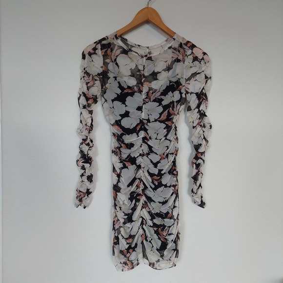 Abercrombie & Fitch Dresses & Skirts - Abercrombie & Fitch Floral Mesh Ruched Mini Dress Long Sleeve Size XS